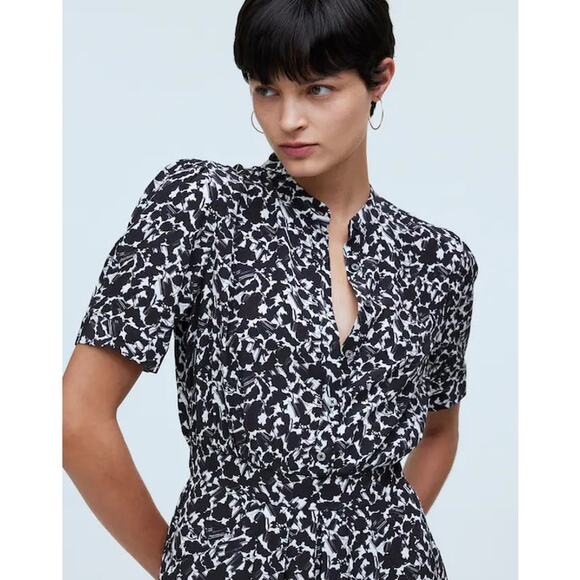 Madewell Floral Crepe Button Front Blouson Mini Shirtdress NWT Size 6 - Picture 2 of 9